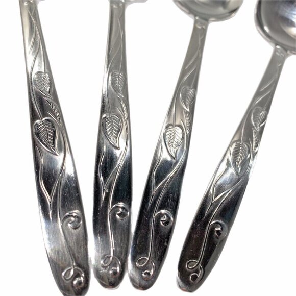 Set 4 Large Spoons Imperial Int'l Stainless Ivy Pattern Japan Cutlers Guild Ltd - Picture 4 of 7